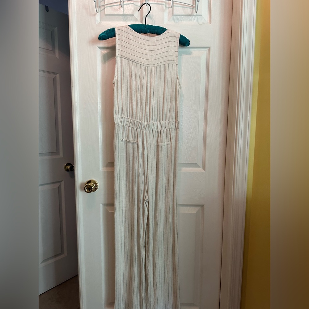 Pinstripe linen romper jumpsuit NWT - Picture 6 of 7